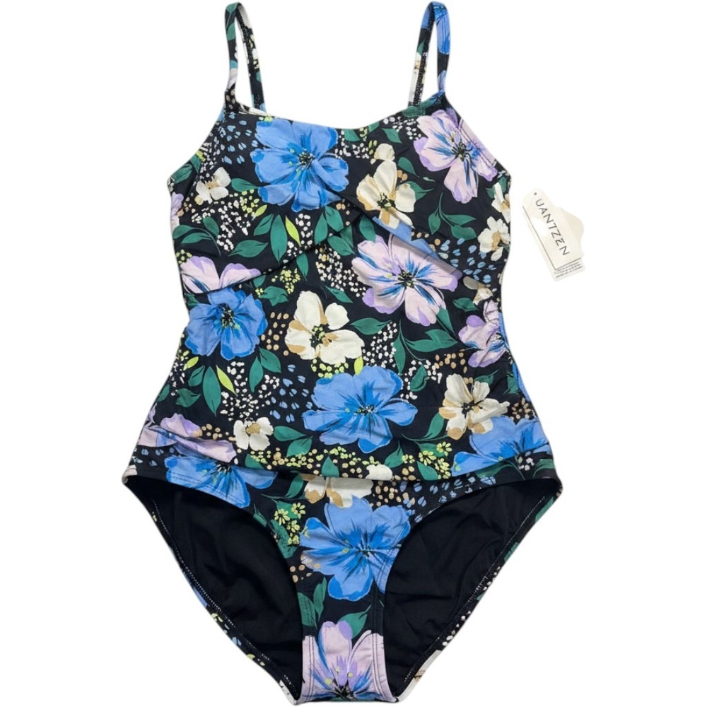 Jantzen Women Floral Tummy Control One Piece Swimsuit Black Blue Size 8